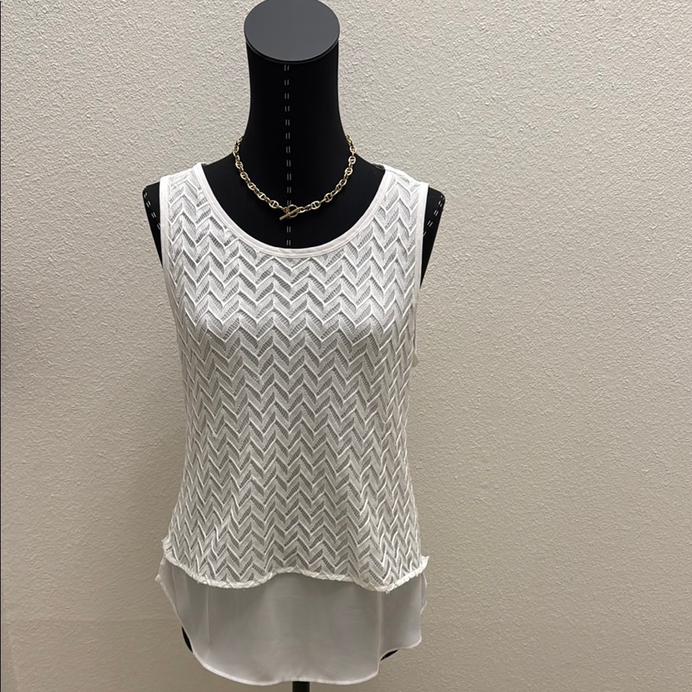 LOFT Cream Asymmetrical Sleeveless Tank Top
